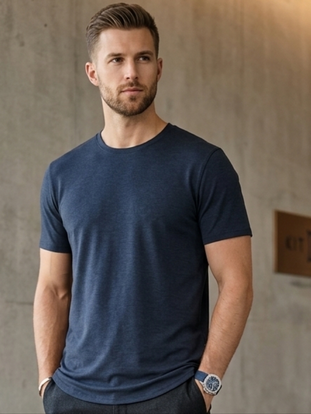 Kit and Ace Technical Crew Neck Tee - Heathered Navy Blue - Men's XL - Like New